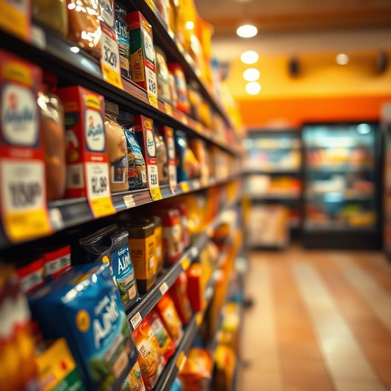 Etiquetas de precios en una estantería de supermercado
