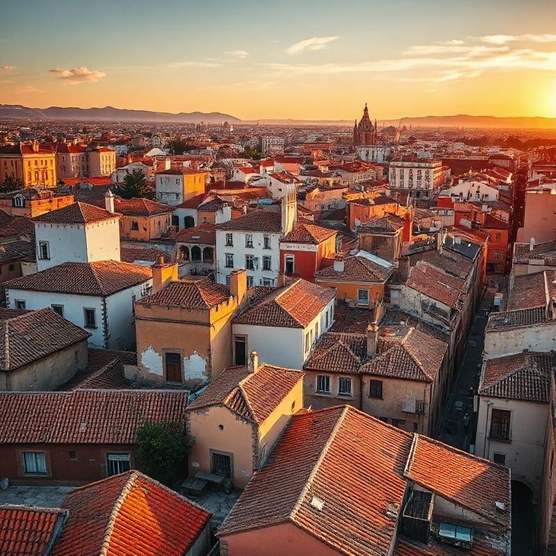 Vista aérea de los tejados del centro de Granada al atardecer